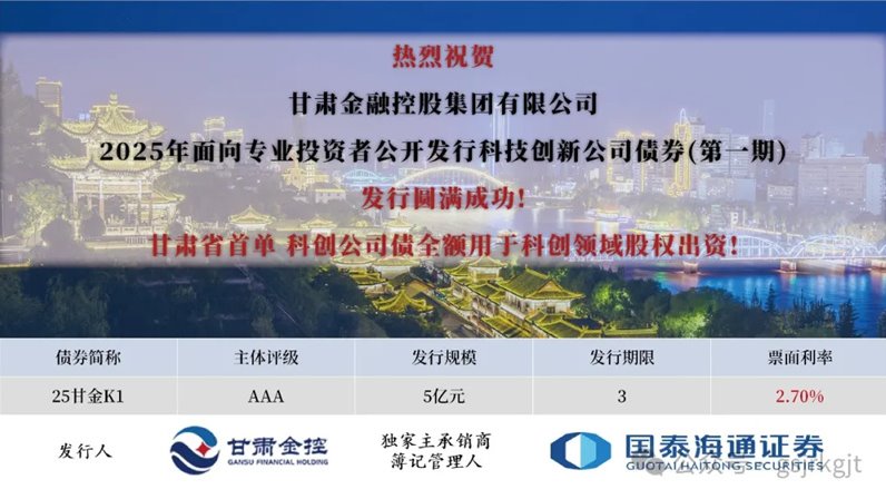 甘肃金控集团成功发行科技创新公司债券